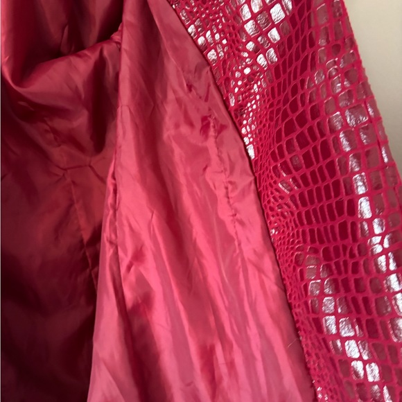 Selene Sport Red Croc Embossed Belted Jacket S | Faux Leather Trench Style - Picture 6 of 8